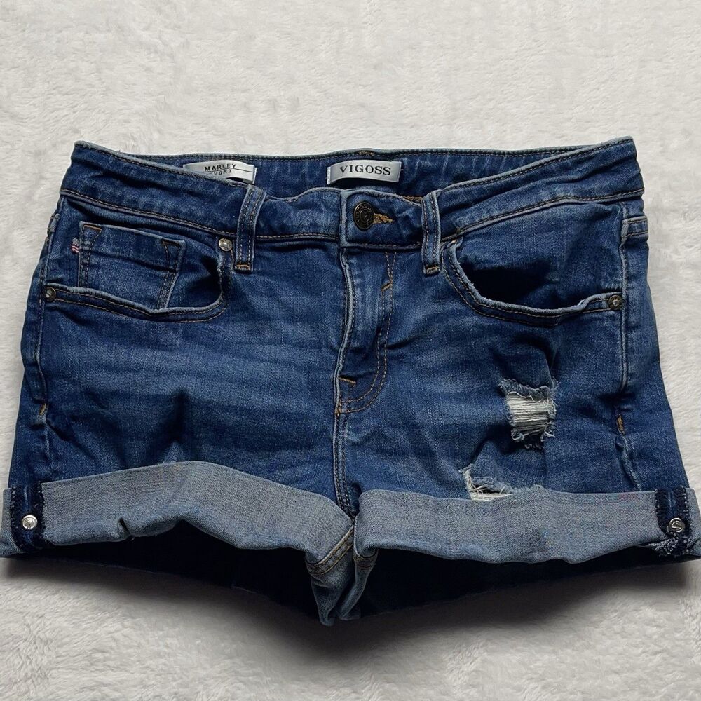 Vigoss Denim Jean Marley Shorts Women's Distressed Stretch Medium Wash Sz 27